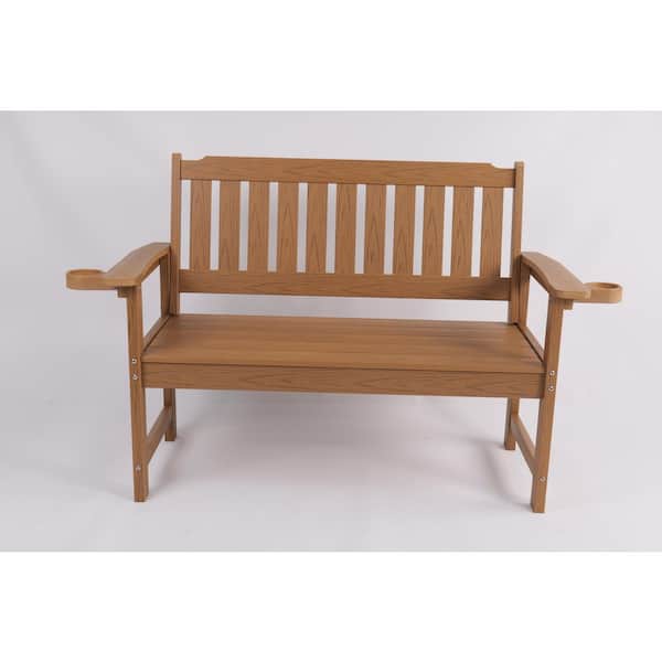 50.59" Brown Teak Wood Outdoor Beach Chair with Cup holders