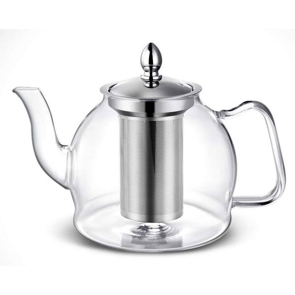 Glass Teapot Clear Modern Borosilicate Glass Stovetop Safe Tea Kettle with Removable Infuser and Non-Drip Spout