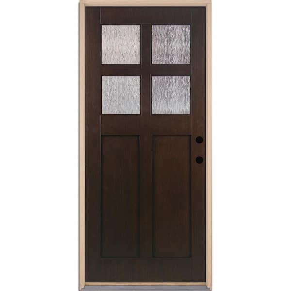 Feather River Doors 37.5 in. x 81.625 in. 4-Lite Cord Craftsman Stained Cocoa Teak Left-Hand Inswing Fiberglass Prehung Front Door