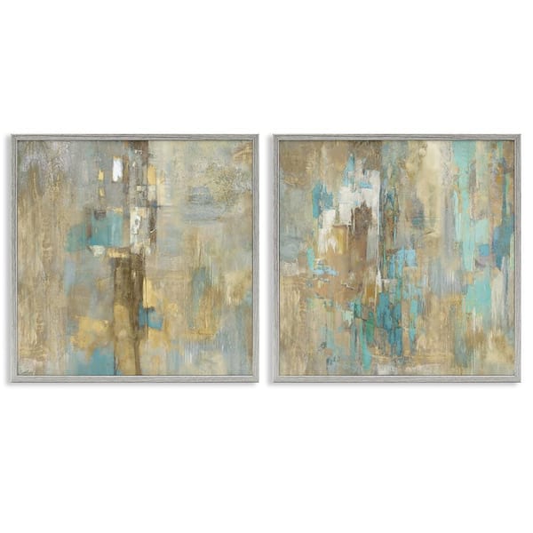 Stupell Industries Blue and Rustic Gold Composition by Justin Turner 2 Pieces Gray Framed Nature Giclee Art Print 12 in. x 12 in.