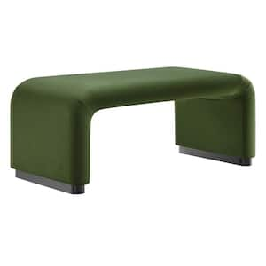 Koda Performance Velvet Waterfall Ottoman in Black Moss Green