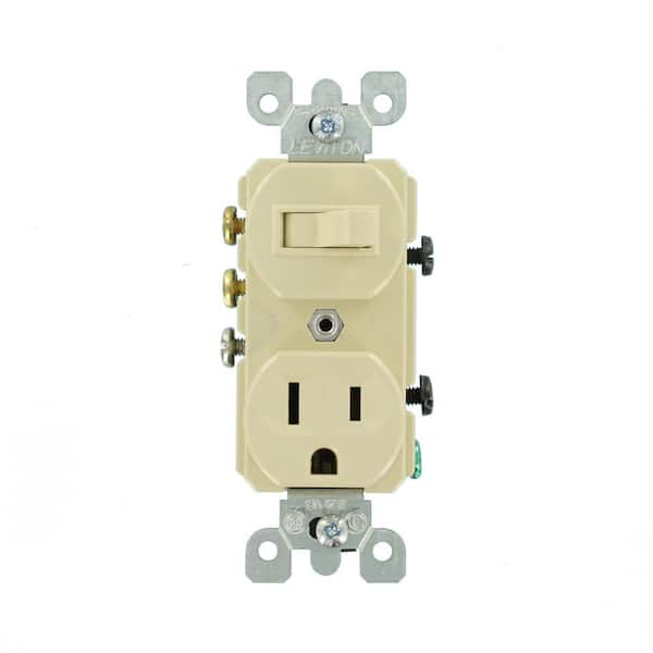 15 Amp Commercial Grade Combination 3-Way Toggle Switch and Receptacle, Ivory 5245-I