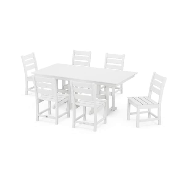 POLYWOOD Grant Park White 7-Piece Plastic Side Chair Outdoor Dining Set