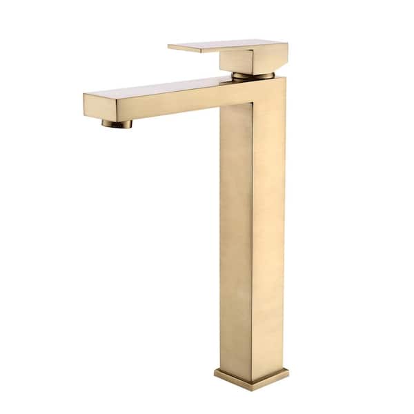Unbranded Single Hole Single Handle Tall Bathroom Vessel Sink Faucet Square Bathroom Faucet in Brushed Gold