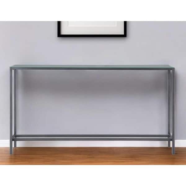 HomeRoots 63.5 in. Silver Rectangle Glass Console Table Mirrored