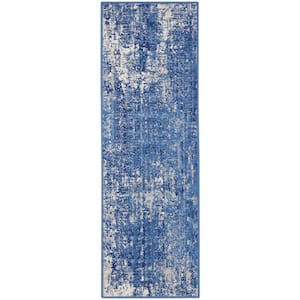 Whimsicle Blue Ivory 2 ft. x 8 ft. Abstract Kitchen Runner