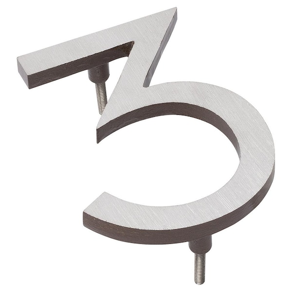 Montague Metal Products 4 in. Satin Nickel/Antique Copper 2-Tone Aluminum Floating or Flat Modern House Number 3