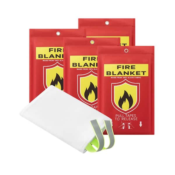 Fiberglass Emergency Fire Blanket with Reflective Strips Heavy Duty Insulation Fireproof Blanket 4 Pack