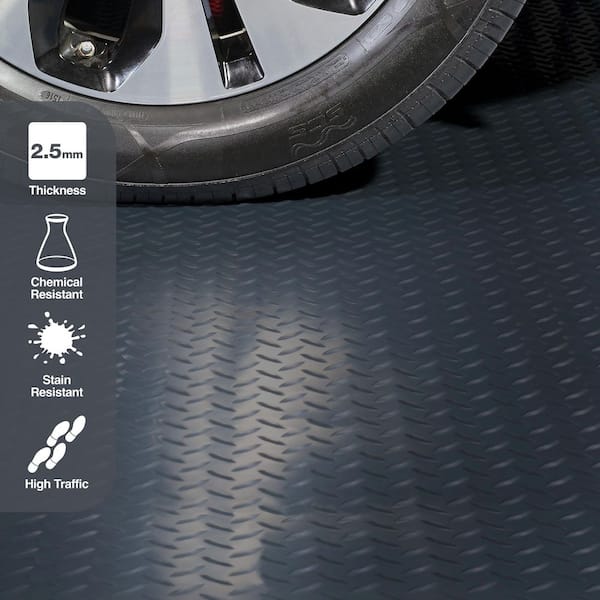 TrafficMaster - 7.5 ft. W x 14 ft. L Midnight Black Diamond Plate Commercial Vinyl PVC Garage Flooring