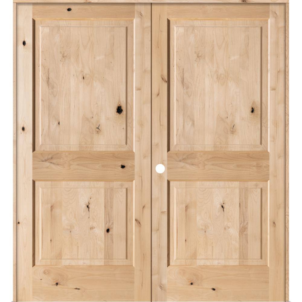 60 in. x 80 in. Rustic Knotty Alder 2-Panel Square Top Right Handed Solid Core Wood Double Prehung Interior French Door price history on PriceWatchPro
