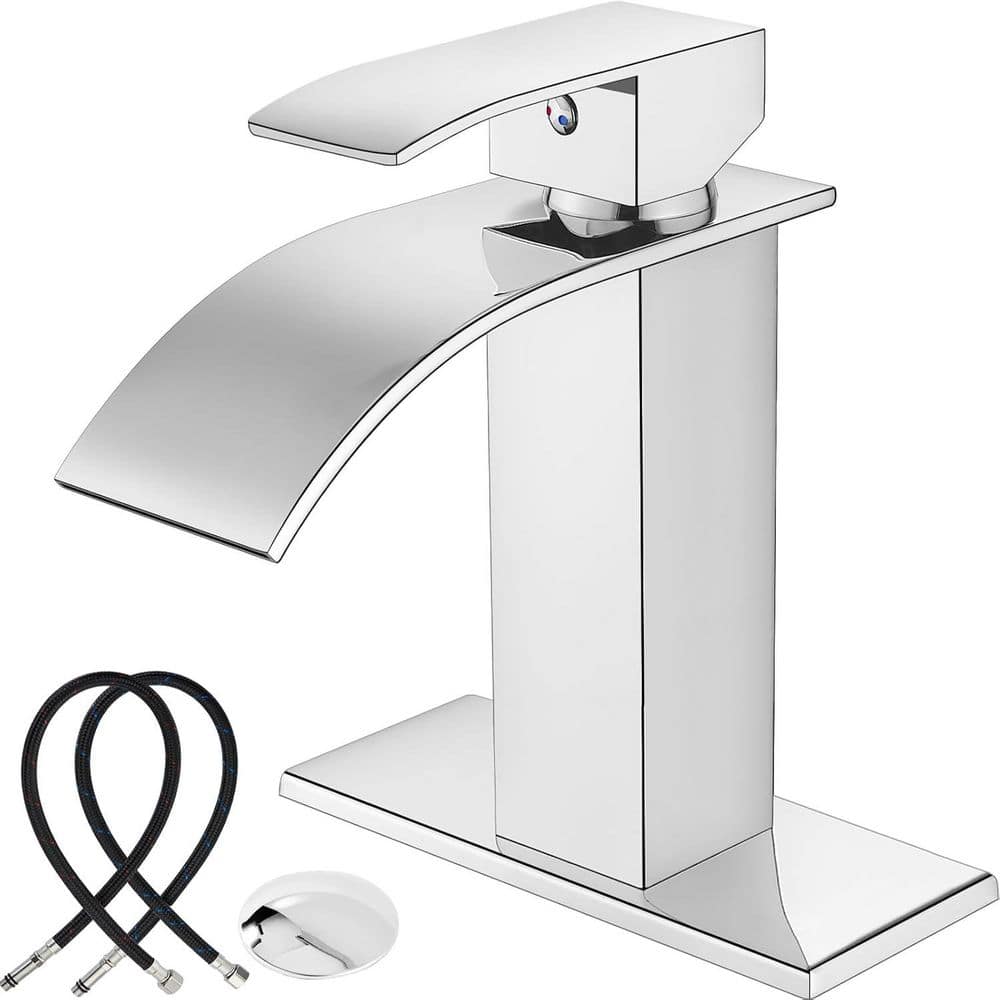 Single Handle Waterfll Spout Single Hole Bathroom Sink Faucet with Drain and Deck in Polished Chrome price history on PriceWatchPro