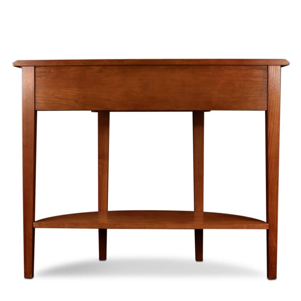 Medium Oak Demilune Console Table with Drawer and Shelf
