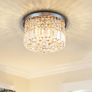 14 in. 4-Light Chrome Flush Mount Crystal Chandelier for Bedroom Dining Room with No Bulbs Included