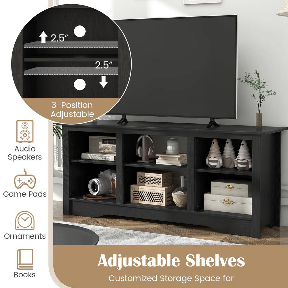 Black MDF TV Stand with Fireplace and Adjustable Shelves