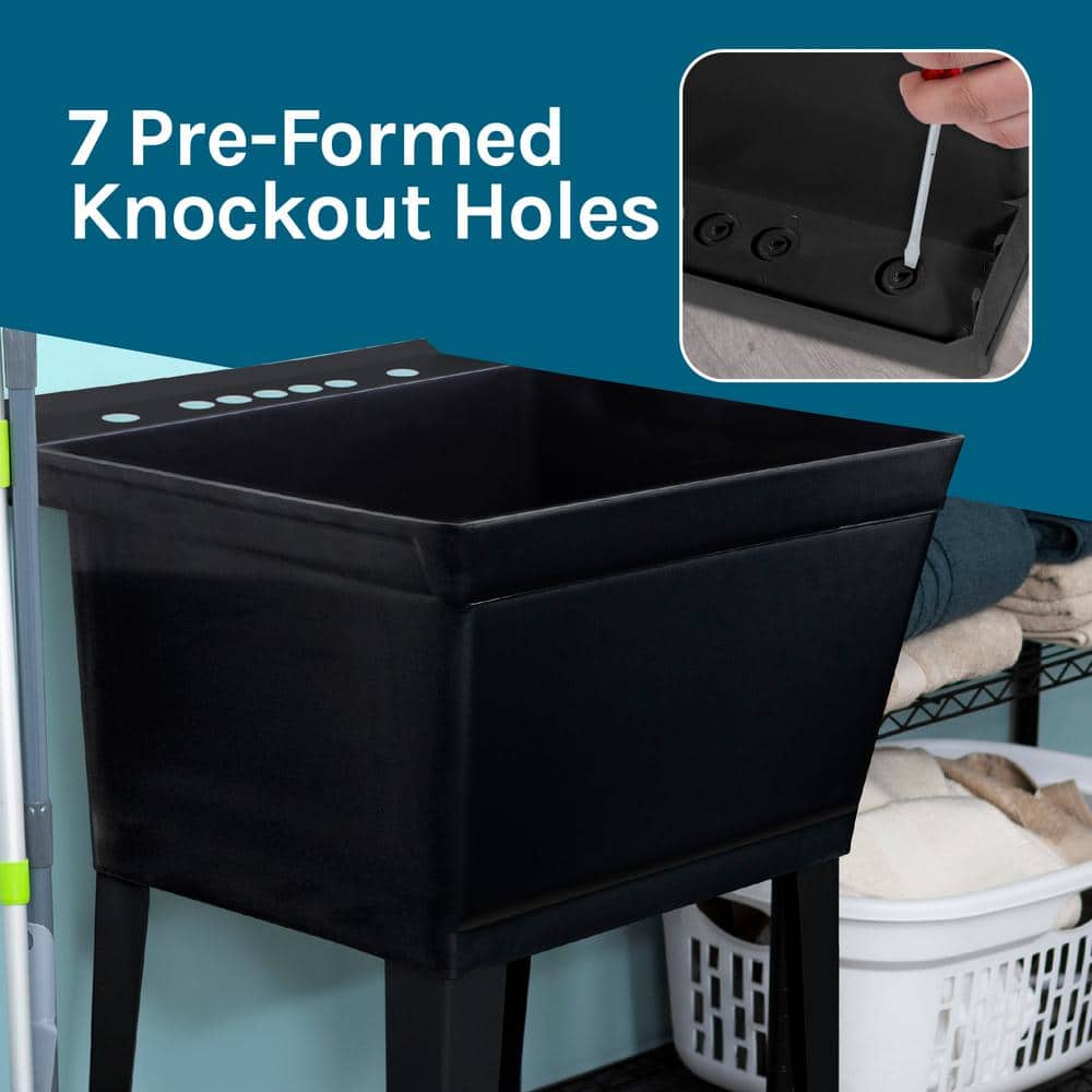 Black Thermoplastic Freestanding Utility Sink with High-Arc Faucet