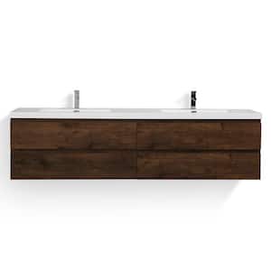 Bohemia 84 in. W Bath Vanity in Rosewood with Reinforced Acrylic Vanity Top in White with White Basins