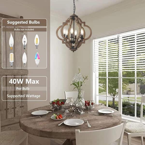 19 in. W 6-Light Chandeliers Brown Pendant Light Fixture for Bedrooms Entryway Living Room, E12, No Bulbs Included