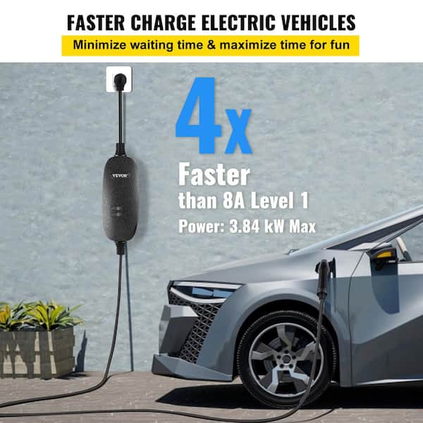 VEVOR Level 2 EV Charger, 16 Amp 110V-240V 3.84 kW, Portable Electric Vehicle Charger with 25 ft Charging Cable NEMA 6-20 Plug