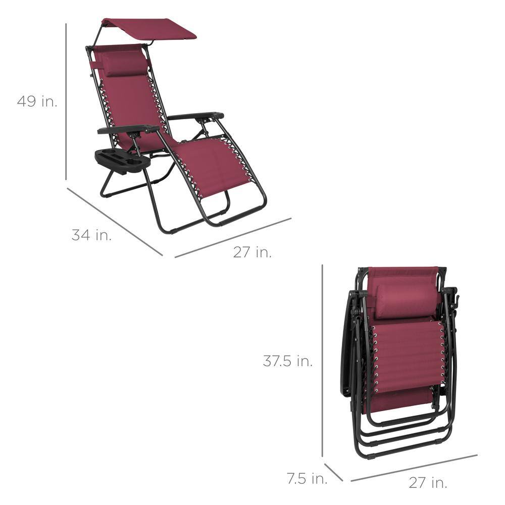 Burgundy Folding Zero Gravity Recliner with Canopy and Tray