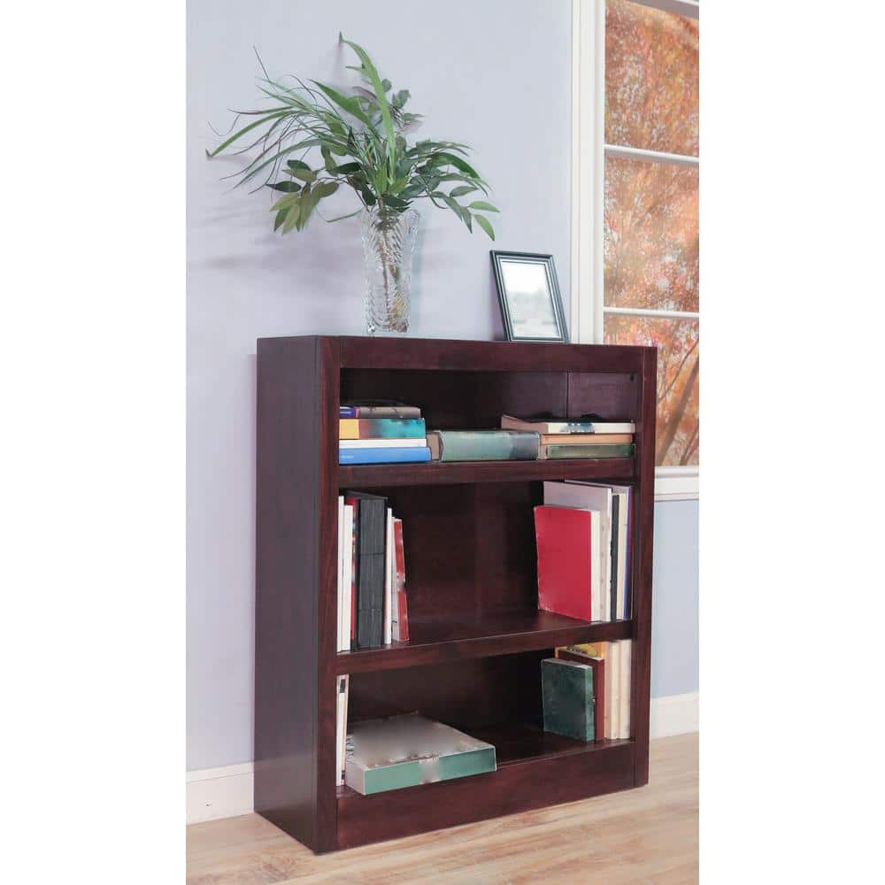 Espresso Finish Adjustable Wood Bookcase with 3 Shelves