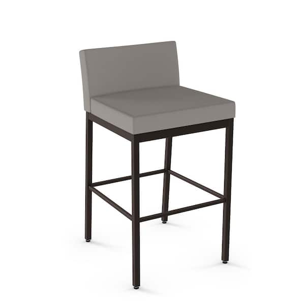 Fairfield Plus 26 in. Taupe Grey Faux Leather/Dark Brown Metal Counter Stool