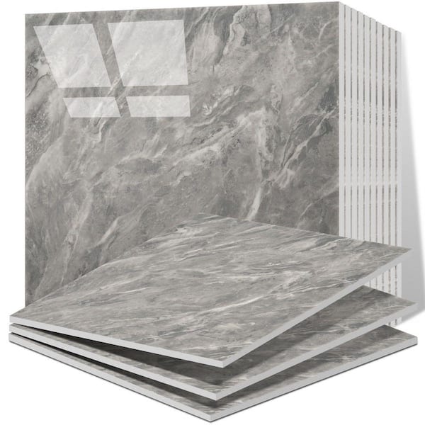 12 in. x 12 in. PVC Peel and Stick Backsplash Tile, Waterproof Shower Wall Panels for Kitchen, Bathroom, Grey (20-Pack)