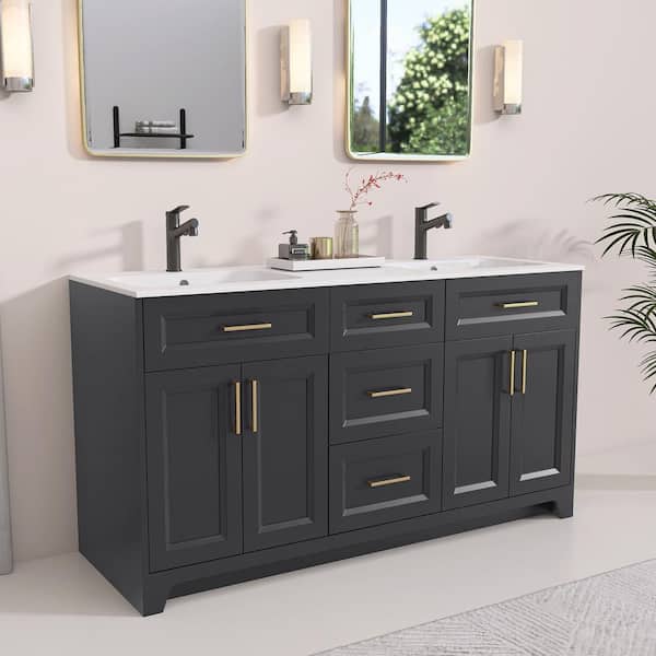 Artemis 60 in. W x 22 in. D x 34 in. H Double Bath Vanity in White with Quartz Top with White Sinks