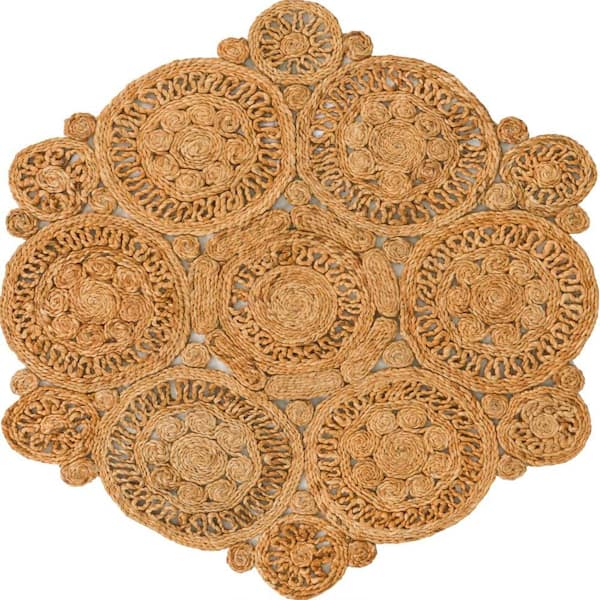 Unique Loom Braided Jute Shalini Natural 3 ft. 1 in. x 3 ft. 1 in. Area Rug