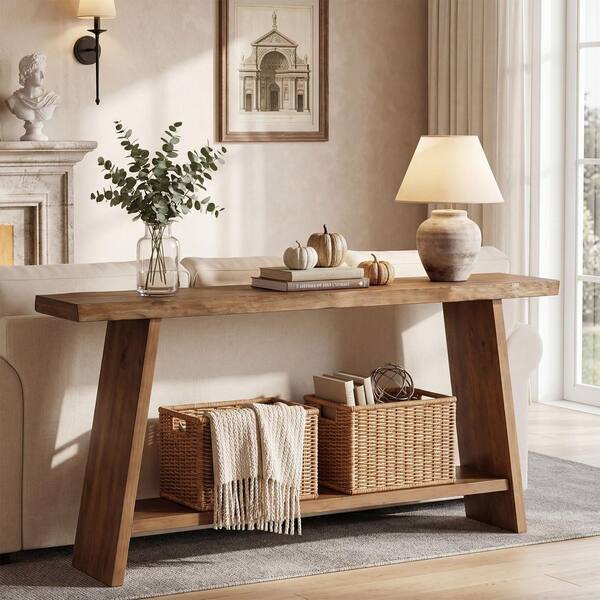 BYBLIGHT Turrella 63 in. Brown Rectangular Solid Wood Console Table ...