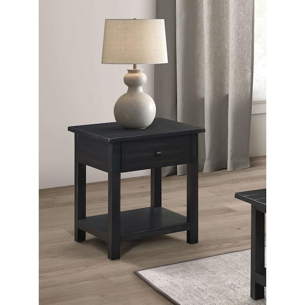 Coaster Payne 20 in. Java Brown 1-Drawer Square Wood Top End Table with Shelf