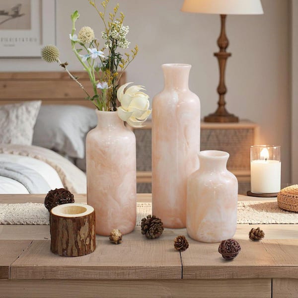 Resin 3-Piece Vase Set, Farmhouse Decor, Home Decorative Vase, Vases Pink MKCV30B3X-PI