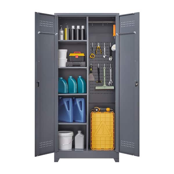 Tahanbath 72.8 In Gray Metal Locker,Lockable Cleaning Tool Cabinet