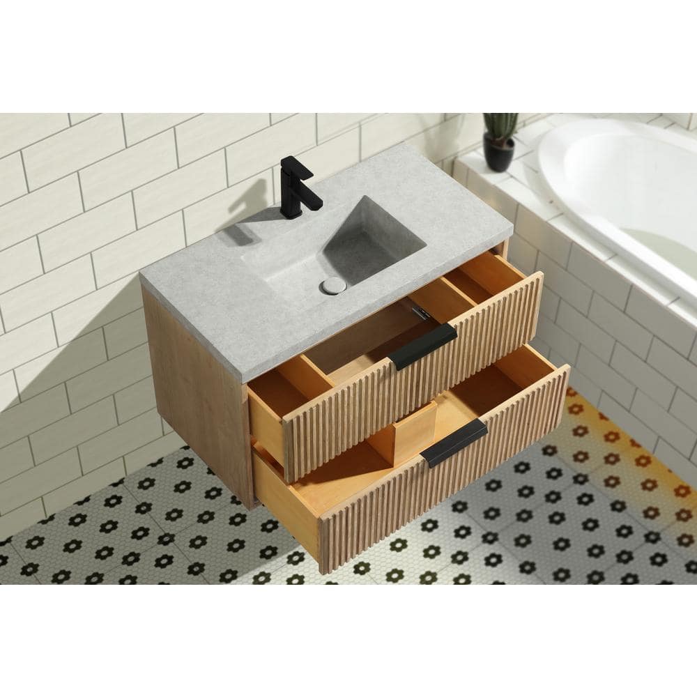 San Diego 36" Weathered Fir Floating Bathroom Vanity with Concrete Top