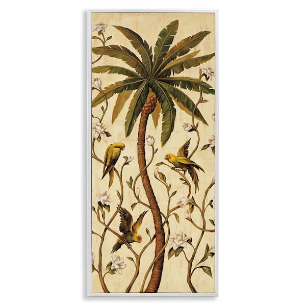 Stupell Industries Parrots and Jungle Botanics by Rodolfo Jimenez White Framed Nature Giclee Art Print 30 in. x 13 in.