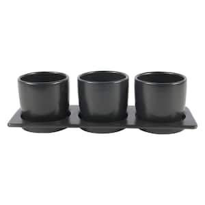 Lilac 3.54 in. Black Ceramic Planter Pots Set with Tray