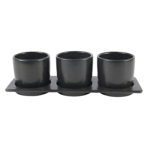 MADE 4 HOME Lilac 3.54 in. Black Ceramic Planter Pots Set with Tray