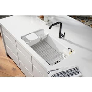 Riverby Undermount Cast-Iron 33 in. 5-Hole Single Bowl Kitchen Sink Kit with Accessories in Ice Grey