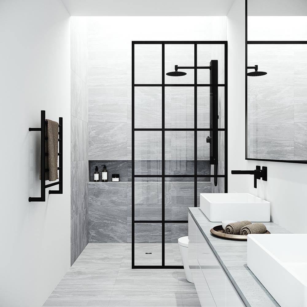 Mosaic 34" Matte Black Framed Shower Screen with Fluted Glass