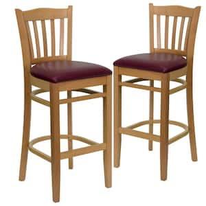 31 in. Burgundy Vinyl Seat/Natural Wood Frame Bar Stool - 2 pack