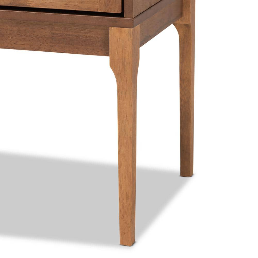 Ramiel Ash Walnut Wood and Rattan 1-Drawer Nightstand