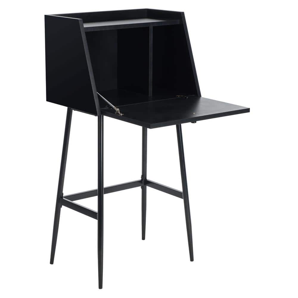 Black Wood Writing Desk with Drawer and Shelf