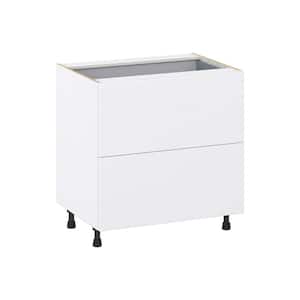 Fairhope Bright White Slab Assembled Base Kitchen Cabinet with 2 Drawer and a Drawer (33 in. W X 34.5 in. H X 24 in. D)