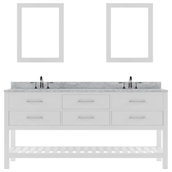 Virtu USA Caroline Estate 72 in. W x 22 in. D x 34 in. H Double Sink Bath Vanity in White with Marble Top and Mirror