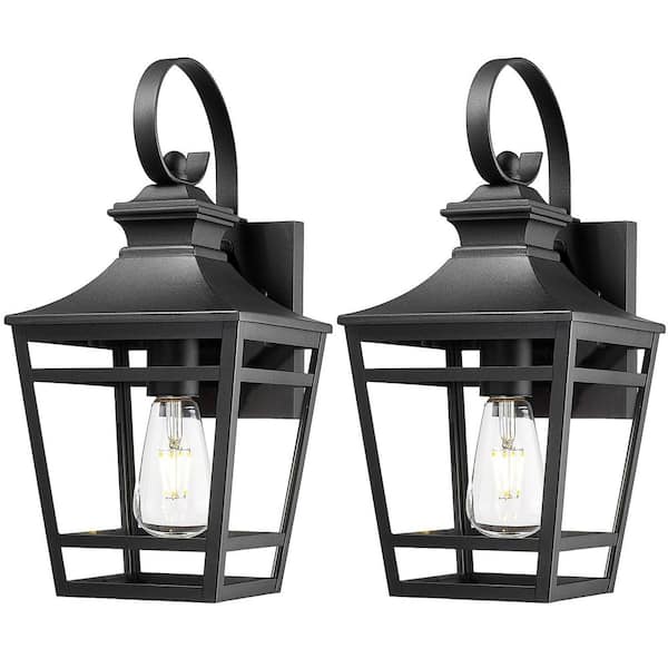 16.5 in. Black Outdoor Hardwired Wall Lantern Scone Exterior Wall Light Fixture with No Bulbs Included (2-Pack)