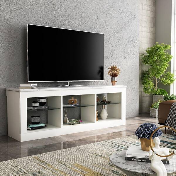 Entertainment Center TV Stand with Storage & Shelves For TV's Up to 50" in White 