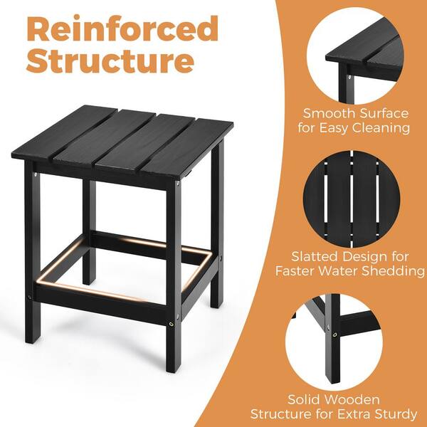 Costway 18 in. Black Square Wood Patio Outdoor Coffee Table Side