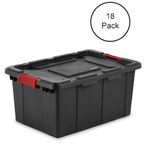 Sterilite 25 Qt. Shelf Tote with Flat Gray Lid and Platinum Latches (18-Pack)