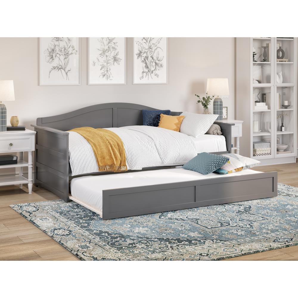 Acadia Twin Gray Wood Daybed with Trundle and Slats