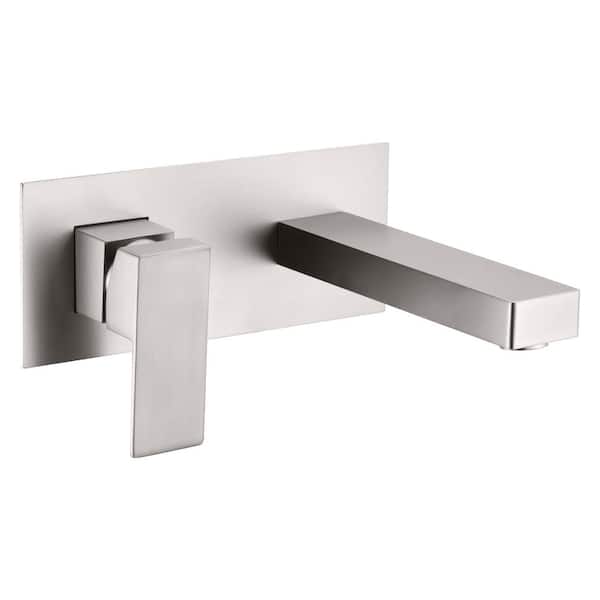 SUMERAIN Left-Handed Single Handle Wall Mounted Bathroom Faucet with Rough-in Valve in Brushed Nickel