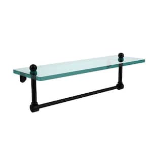 16 in. L x 5 in. H x 5 in. W Clear Glass Vanity Bathroom Shelf with Integrated Towel Bar in Matte Black